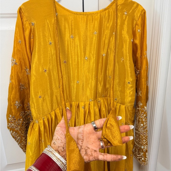 Ethnic Indian Wear Mustard Yellow Long Sleeve Anarkali Dress Set - Picture 8 of 15
